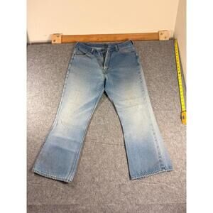 Vintage 70s Sears Thumbs Up Jeans Men 36x27 Blue Bell Bottoms Flared Made USA